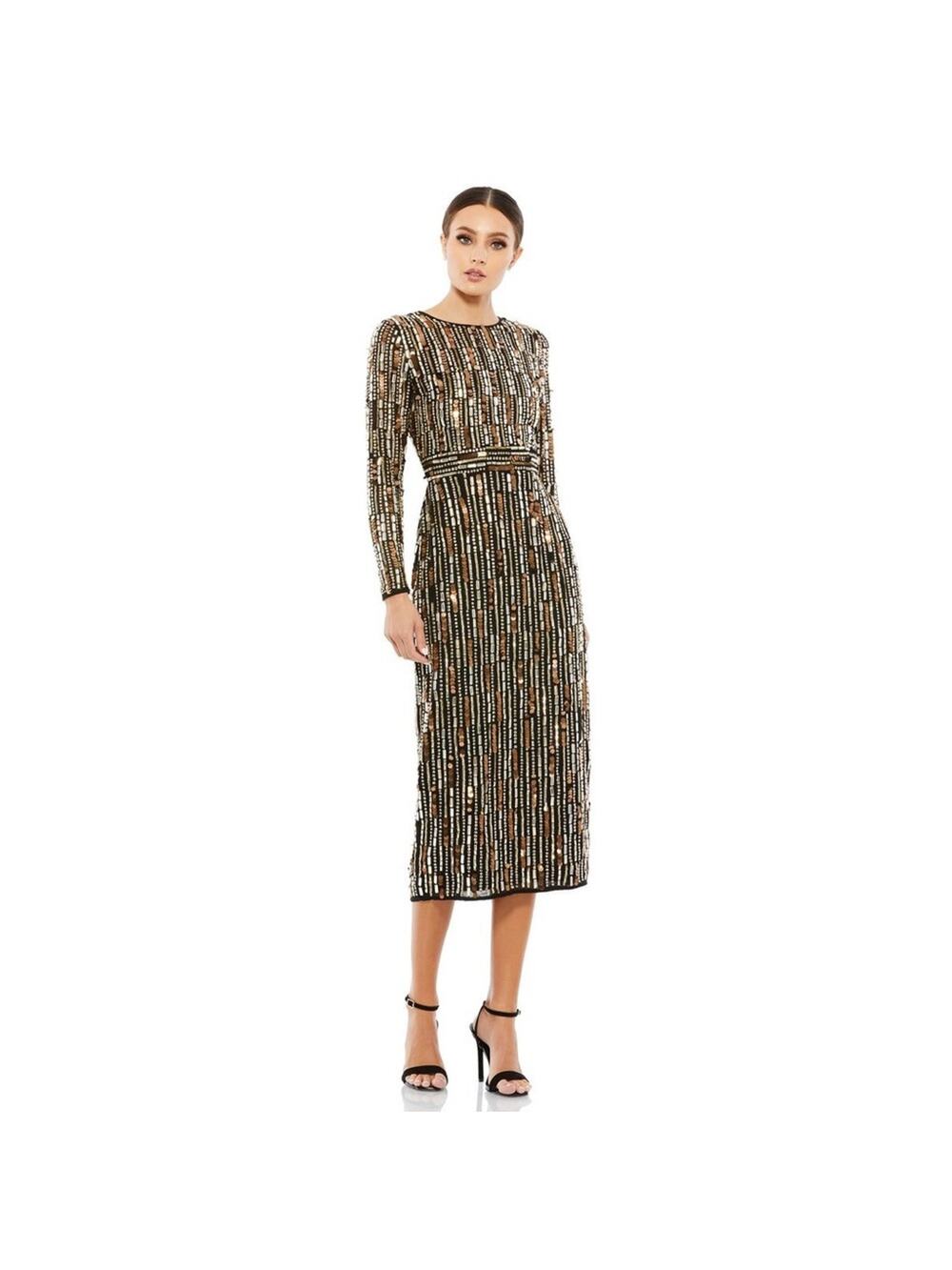 Mac Duggal Long-Sleeve Embellished Midi-Dress Nwot